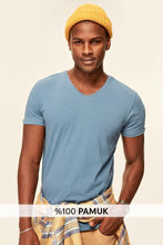 Load image into Gallery viewer, Indigo Cotton V Neck T-Shirt - AG Warehouse
